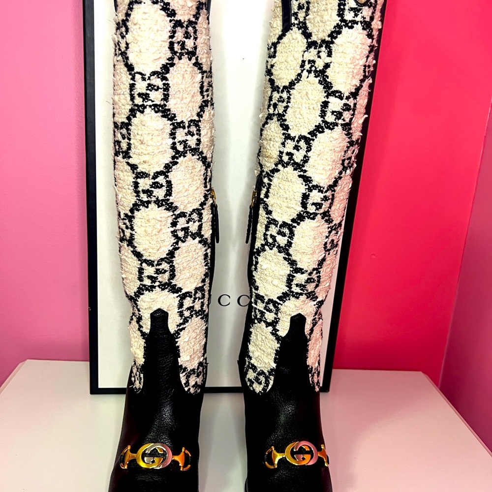 Gucci Zuni GG Tweed Knee Boots